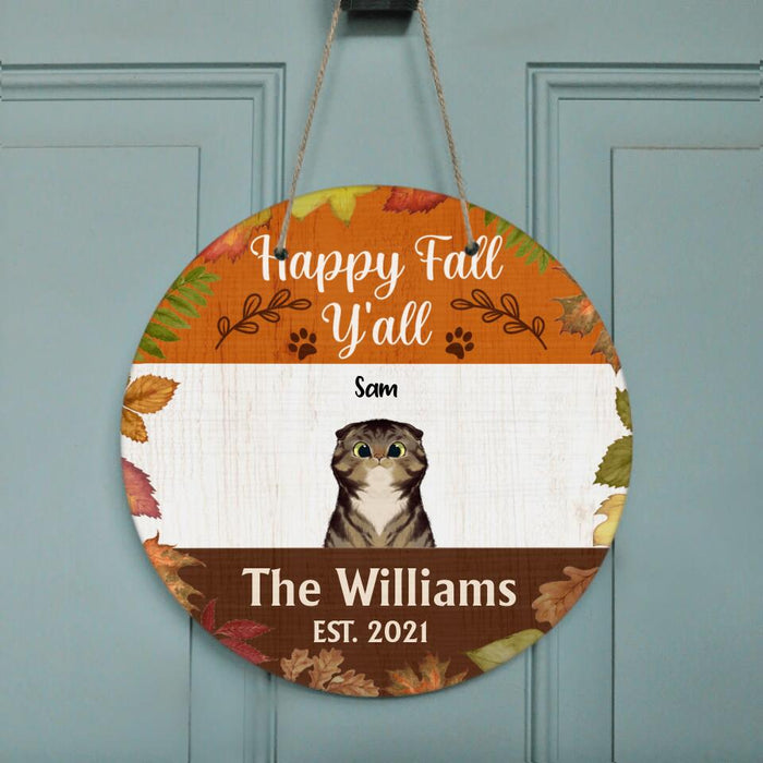 Cat Circle Door Sign - Gift for Cat Lovers with upto 3 cats - Happy Fall Y'all - SA170R