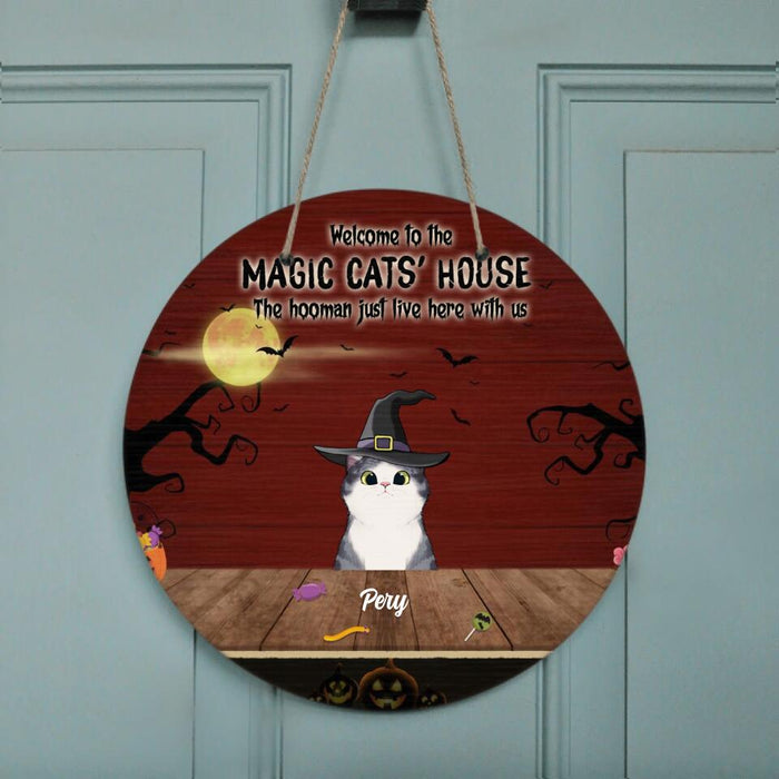 Custom Personalized Halloween Cats Door Sign - Upto 5 Cats - Best Gift For Cat Lovers - Welcome To The Magic Cats' House - EAC1XW