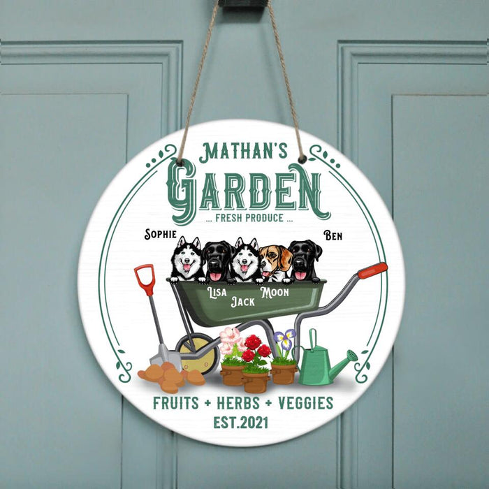 Custom Personalized Circle Dog Door Sign - Up to 5 Dogs - Garden Fresh Produce