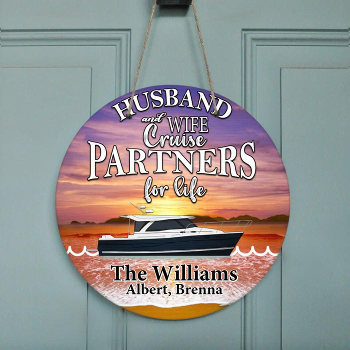 Custom Personalized Cruise Door Sign - Best Gifts For Couple - Husband And Wife Cruise Partners For Life