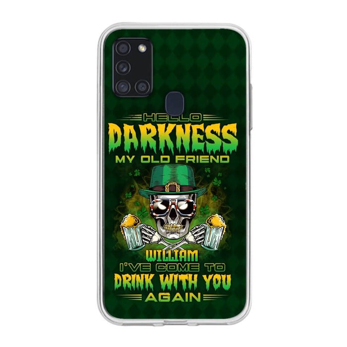 Custom Personalized St Patrick's Day Beer Skull Phone Case - Gift Idea For St Patrick's Day/ Beer Lover - Hello Darkness My Old Friend I've Come To Drink With You Again - Case For iPhone And Samsung