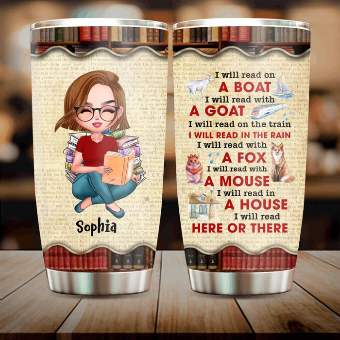 Custom Personalized Reading Girl Tumbler - Gift Idea For Book Lovers - I'll Read On A Boat