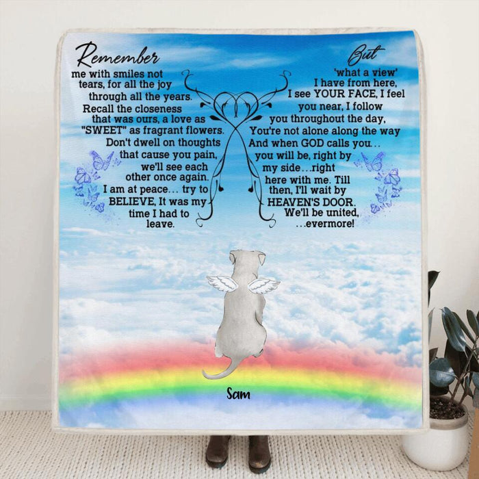 Custom Personalized Memorial Pets Fleece Blanket/Quilt Blanket - Upto 7 Pets - Memorial Gift For Dog Lovers/Cat Lovers - Remember me with smiles not tears- AXSIO5