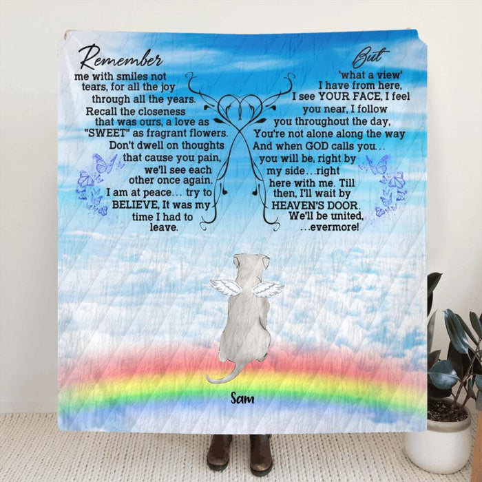 Custom Personalized Memorial Pets Fleece Blanket/Quilt Blanket - Upto 7 Pets - Memorial Gift For Dog Lovers/Cat Lovers - Remember me with smiles not tears- AXSIO5