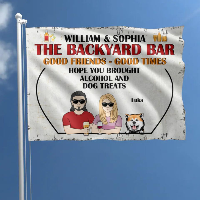 Custom Personalized Couple Backyard Bar Flag Sign - Gift Idea For Couple/ Dog/Cat Lover - Upto 4 Pets - Hope You Brought Alcohol And Pet Treats