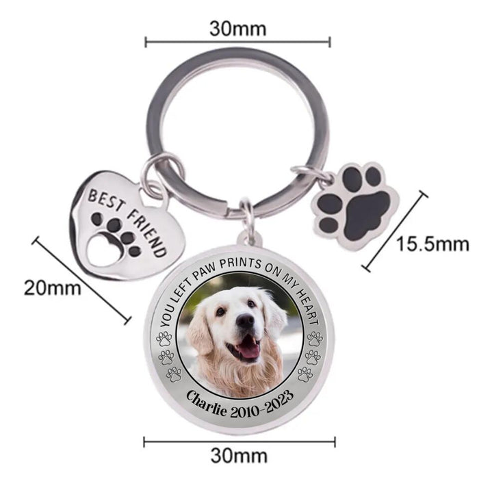 Custom Personalized Photo Keychain Pet Charm Key Ornaments - Memorial Gift for Dog/Cat Lovers - You left paw prints on my heart
