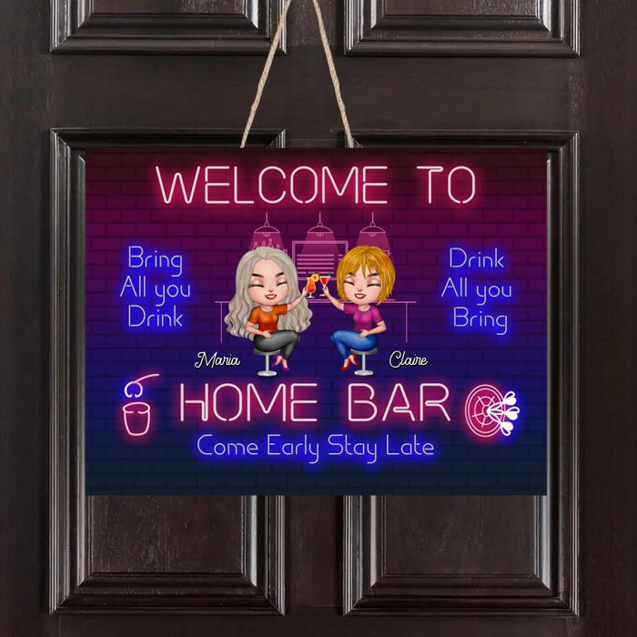 Custom Personalized Besties Wooden Sign - Upto 8 People - Gift Idea For Friends/ Besties - Bring All You Drink, Drink All You Bring