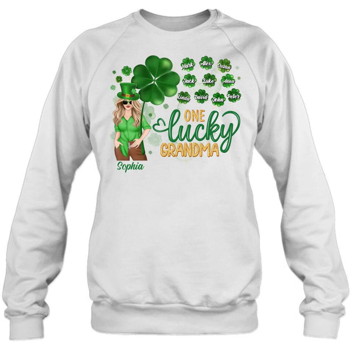 Custom Personalized Grandma T-shirt/Hoodie/Long Sleeve/Sweatshirt - Mother's Day Gift For Grandma - Upto 10 Kids - St. Patrick's Day Shirt One Lucky Grandma