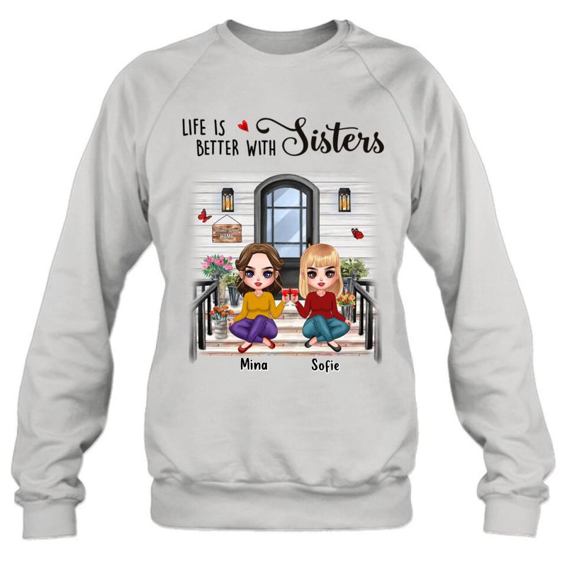 Personalized Besties Front Porch T-shirt/Long Sleeve/Sweatshirt/Hoodie - Up to 5 Women - Gift Idea For Friends/Besties/Sisters - Life Is Better With Sisters