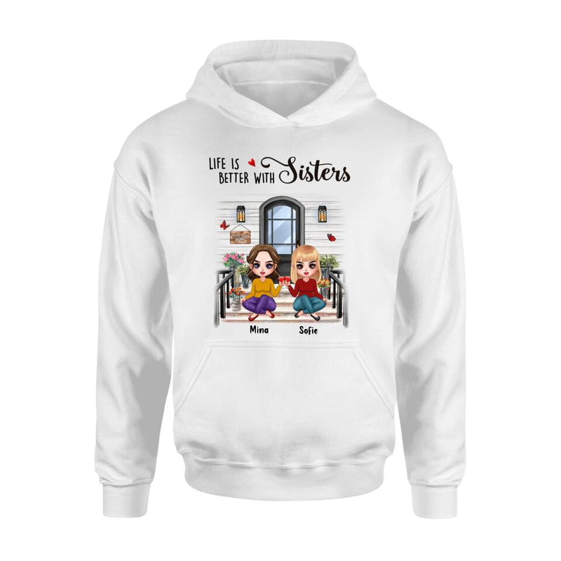 Personalized Besties Front Porch T-shirt/Long Sleeve/Sweatshirt/Hoodie - Up to 5 Women - Gift Idea For Friends/Besties/Sisters - Life Is Better With Sisters