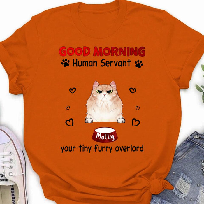 Custom Personalized Pet T-Shirt/Hoodie/Sweatshirt/Long Sleeve - Gift for Dog/Cat Lovers - Good Morning Human Servant Shirt - Up to 5 Pets