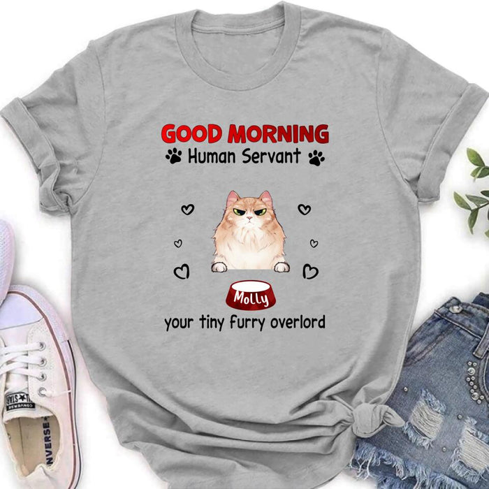 Custom Personalized Pet T-Shirt/Hoodie/Sweatshirt/Long Sleeve - Gift for Dog/Cat Lovers - Good Morning Human Servant Shirt - Up to 5 Pets