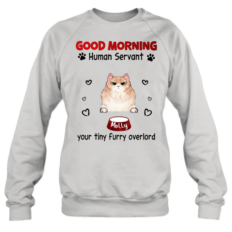 Custom Personalized Pet T-Shirt/Hoodie/Sweatshirt/Long Sleeve - Gift for Dog/Cat Lovers - Good Morning Human Servant Shirt - Up to 5 Pets