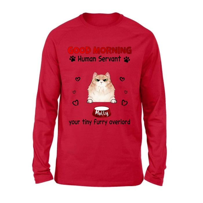 Custom Personalized Pet T-Shirt/Hoodie/Sweatshirt/Long Sleeve - Gift for Dog/Cat Lovers - Good Morning Human Servant Shirt - Up to 5 Pets