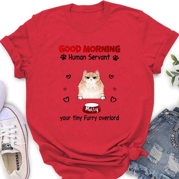 Custom Personalized Pet T-Shirt/Hoodie/Sweatshirt/Long Sleeve - Gift for Dog/Cat Lovers - Good Morning Human Servant Shirt - Up to 5 Pets