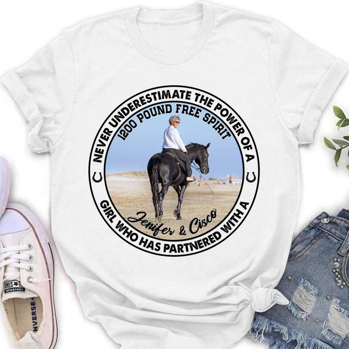 Custom Personalized Horse Girl T-shirt/ Long Sleeve/ Sweatshirt/ Hoodie - Gift Idea For Horse Lover - Never Underestimate The Power Of A Girl Who Has Partnered With A 1200 Pound Free Spirit