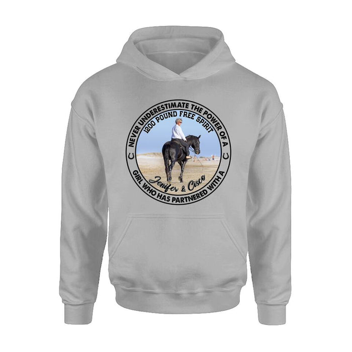 Custom Personalized Horse Girl T-shirt/ Long Sleeve/ Sweatshirt/ Hoodie - Gift Idea For Horse Lover - Never Underestimate The Power Of A Girl Who Has Partnered With A 1200 Pound Free Spirit