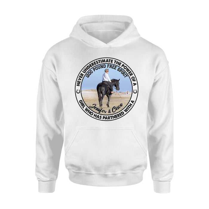 Custom Personalized Horse Girl T-shirt/ Long Sleeve/ Sweatshirt/ Hoodie - Gift Idea For Horse Lover - Never Underestimate The Power Of A Girl Who Has Partnered With A 1200 Pound Free Spirit