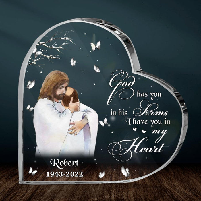 Custom Personalized Memorial Family Crystal Heart - Memorial Gift Idea For Family Member - God Has You In His Arms I Have You In My Heart
