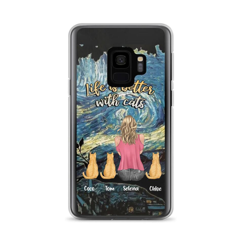 Custom Personalized Cat Mom Phone Case - Upto 3 Cats - Birthday, Loving Gift For Cat & Dog Lover, Pet Owner, Pet Mom, Pet Dad - Life Is Better With Cats - Case For iPhone And Samsung