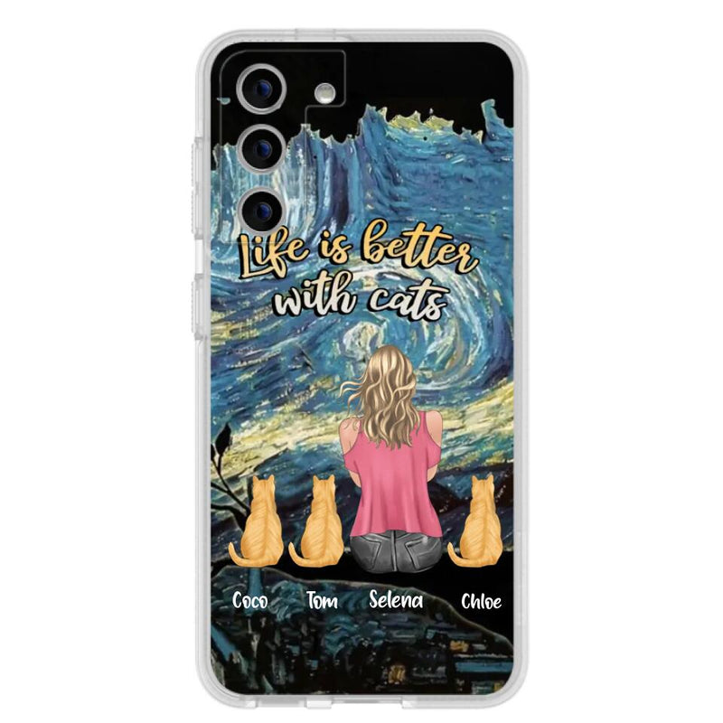 Custom Personalized Cat Mom Phone Case - Upto 3 Cats - Birthday, Loving Gift For Cat & Dog Lover, Pet Owner, Pet Mom, Pet Dad - Life Is Better With Cats - Case For iPhone And Samsung