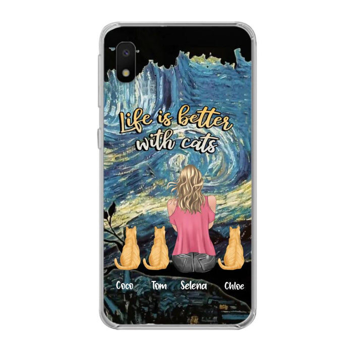 Custom Personalized Cat Mom Phone Case - Upto 3 Cats - Birthday, Loving Gift For Cat & Dog Lover, Pet Owner, Pet Mom, Pet Dad - Life Is Better With Cats - Case For iPhone And Samsung