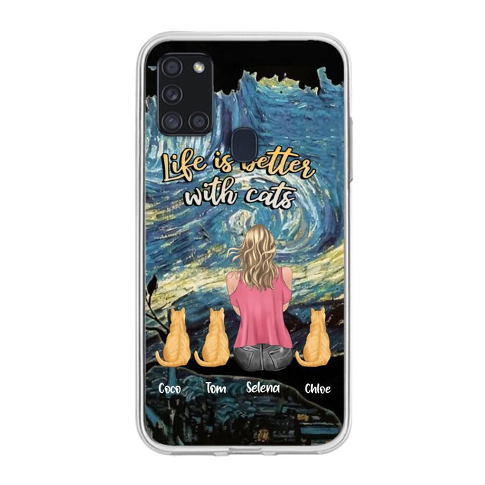 Custom Personalized Cat Mom Phone Case - Upto 3 Cats - Birthday, Loving Gift For Cat & Dog Lover, Pet Owner, Pet Mom, Pet Dad - Life Is Better With Cats - Case For iPhone And Samsung