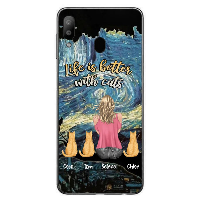 Custom Personalized Cat Mom Phone Case - Upto 3 Cats - Birthday, Loving Gift For Cat & Dog Lover, Pet Owner, Pet Mom, Pet Dad - Life Is Better With Cats - Case For iPhone And Samsung