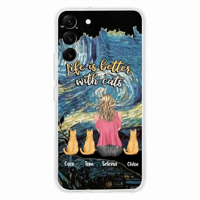 Custom Personalized Cat Mom Phone Case - Upto 3 Cats - Birthday, Loving Gift For Cat & Dog Lover, Pet Owner, Pet Mom, Pet Dad - Life Is Better With Cats - Case For iPhone And Samsung