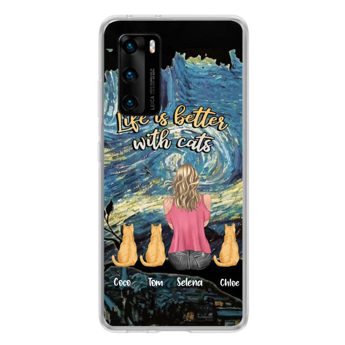 Custom Personalized Cat Mom Phone Case - Upto 3 Cats - Birthday, Loving Gift For Cat & Dog Lover, Pet Owner, Pet Mom, Pet Dad - Life Is Better With Cats - Case For Xiaomi, Oppo And Huawei