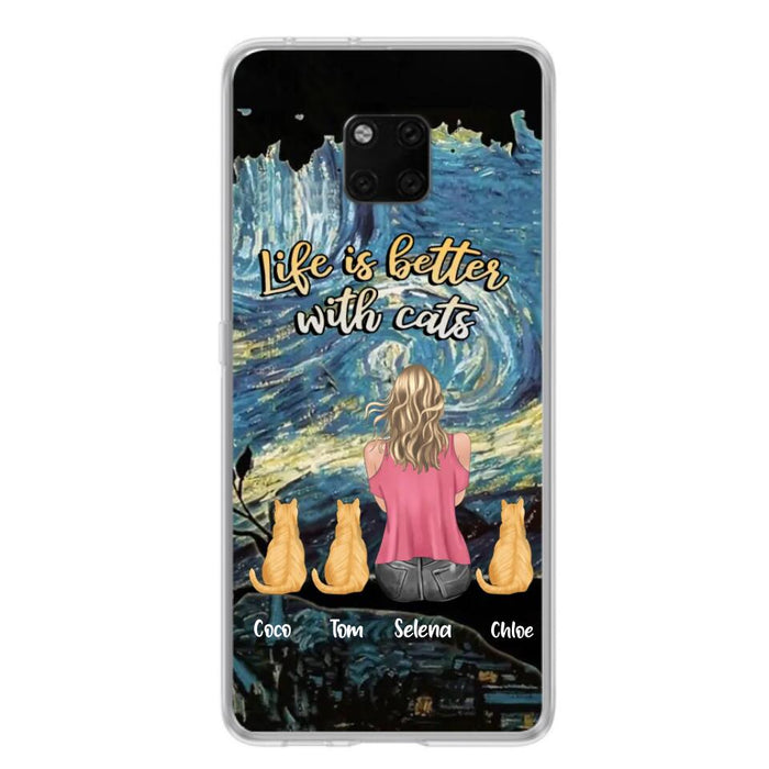 Custom Personalized Cat Mom Phone Case - Upto 3 Cats - Birthday, Loving Gift For Cat & Dog Lover, Pet Owner, Pet Mom, Pet Dad - Life Is Better With Cats - Case For Xiaomi, Oppo And Huawei