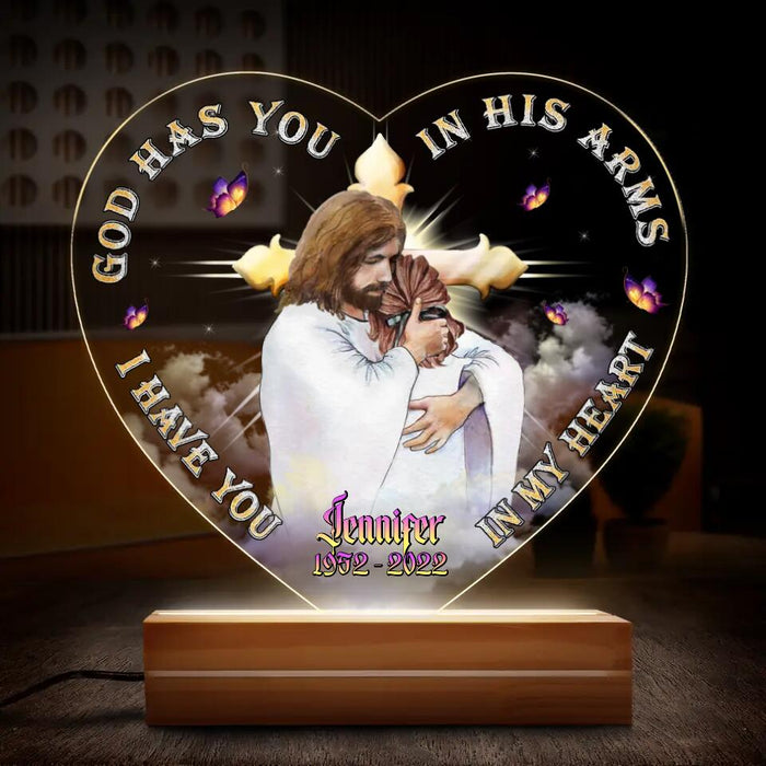 Custom Personalized Memorial Led Light - Memorial Gift For Family Member/ Mother's Day/Father's Day - God Has You In His Arms I Have You In My Heart