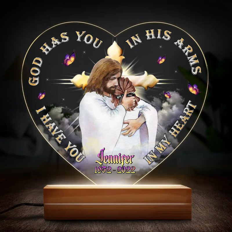 Custom Personalized Memorial Led Light - Memorial Gift For Family Member/ Mother's Day/Father's Day - God Has You In His Arms I Have You In My Heart