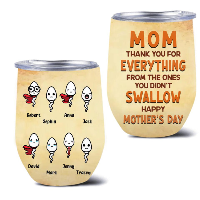 Custom Personalized Happy Mother's Day Wine Tumbler - Mother's Day 2023 Gift - Mom Thank You For Everything From The Ones You Didn't Swallow