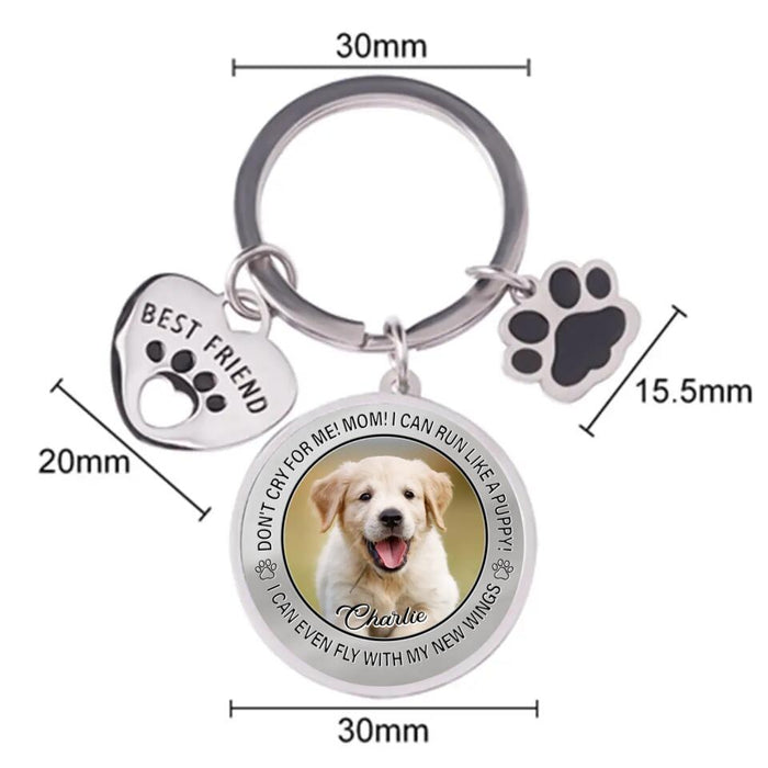 Custom Personalized Photo Keychain Pet Charm Key Ornaments - Memorial Gift for Dog Lovers - Don't Cry For Me Mom