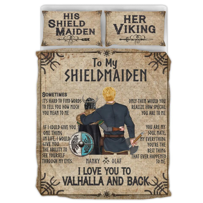 Custom Personalized Viking Norse Couple Quilt Bed Sets - Viking/ Shield Maiden Gift - Mother's Day Gift Idea For Wife From Husband - To My Shieldmaiden