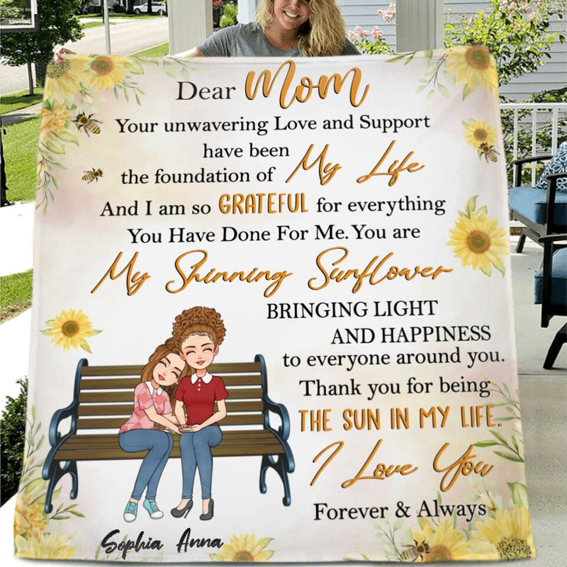 Personalized Mom & Daughter Fleece Throw Blanket/Quilt - Gift Idea For Mother's Day From Daughter - Thank You For Being The Sun In My Life