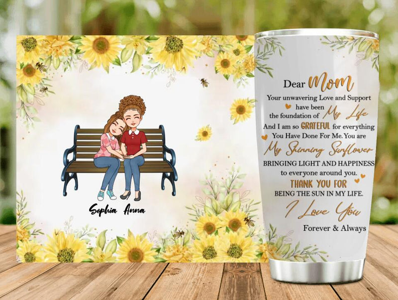 Custom Personalized Mom & Daughter Tumbler - Gift Idea For Mother's Day From Daughter - Thank You For Being The Sun In My Life
