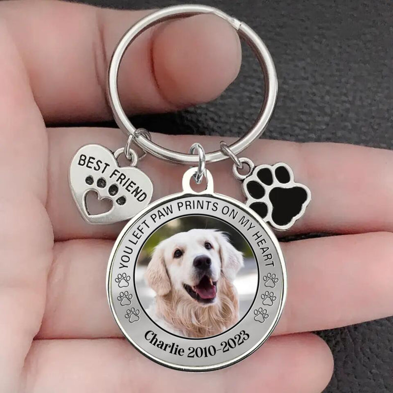 Personalized Photo Keychain Pet Charm Key Ornaments - Memorial Gift for Dog/Cat Lovers - You left paw prints on my heart