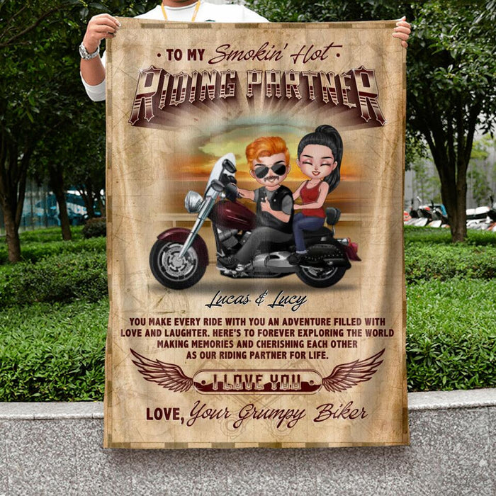 Custom Personalized Riding Couple Flag Sign - Gift Idea For Couple/ Biker - You Are My Smokin' Hot Riding Partner