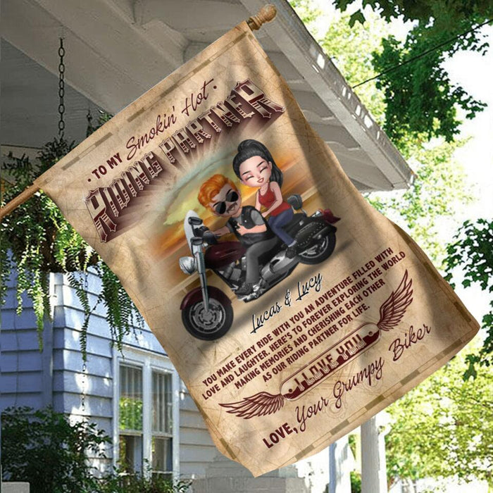 Custom Personalized Riding Couple Flag Sign - Gift Idea For Couple/ Biker - You Are My Smokin' Hot Riding Partner