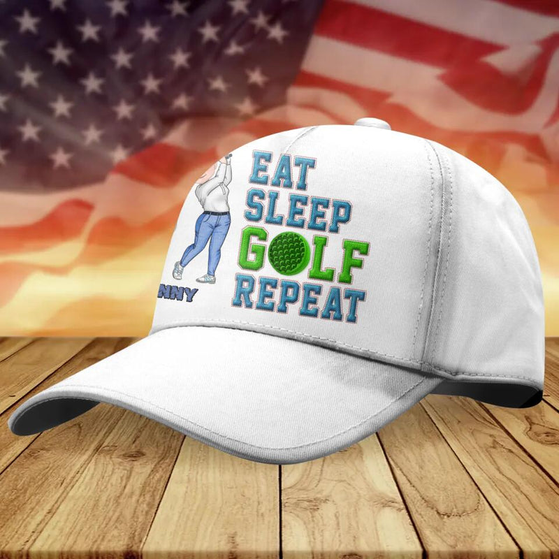 Personalized Golfer Cap - Gift Idea For Golf Lover/Mother's Day Gift/Father's Day Gift - Eat Sleep Golf Repeat
