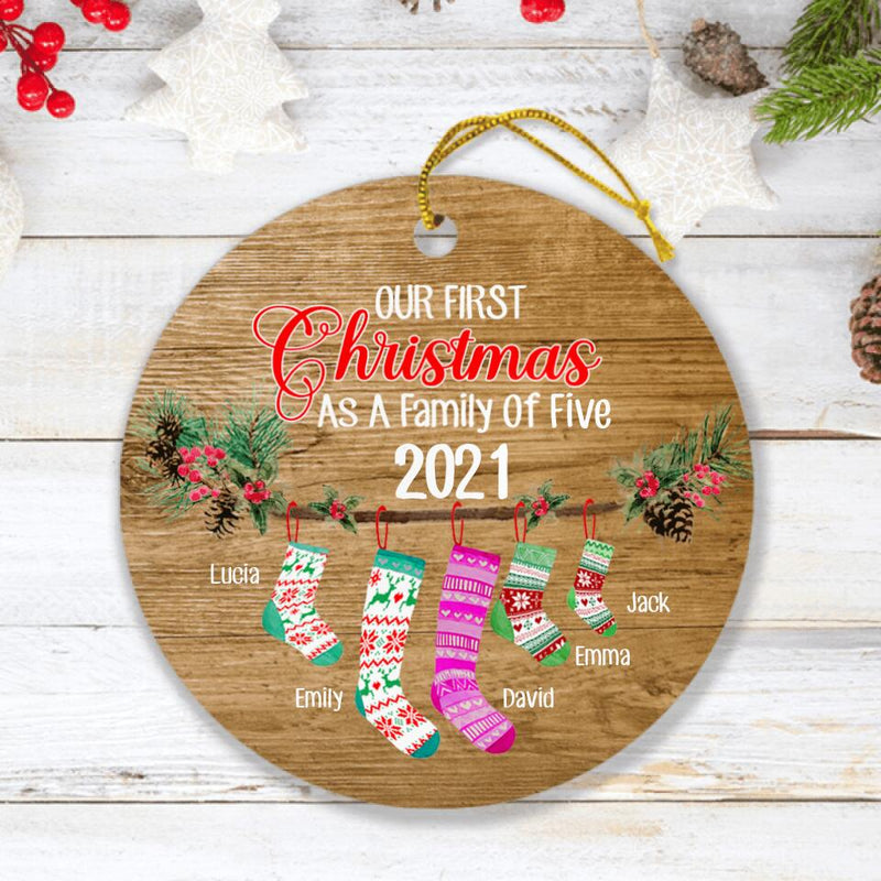 Personalized Christmas Ornament - Up to 5 Socks - Our First Christmas As A Family