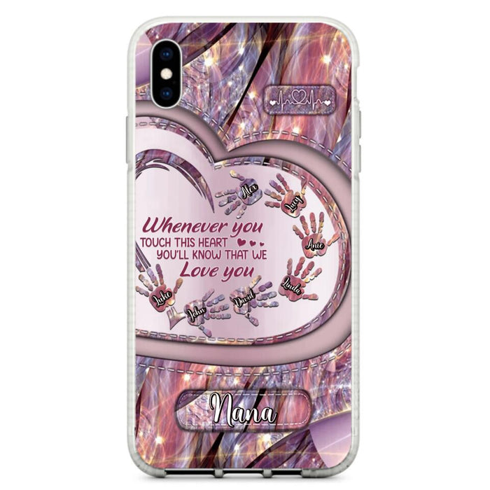 Custom Personalized Grandma Phone Case - Mother's Day Gift For Grandma - Upto 7 Kids - Whenever You Touch This Heart You'll Know That We Love You - Case For iPhone And Samsung