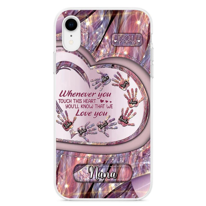 Custom Personalized Grandma Phone Case - Mother's Day Gift For Grandma - Upto 7 Kids - Whenever You Touch This Heart You'll Know That We Love You - Case For iPhone And Samsung