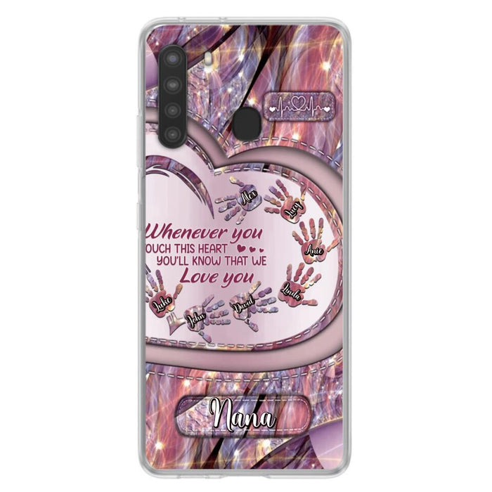 Custom Personalized Grandma Phone Case - Mother's Day Gift For Grandma - Upto 7 Kids - Whenever You Touch This Heart You'll Know That We Love You - Case For iPhone And Samsung