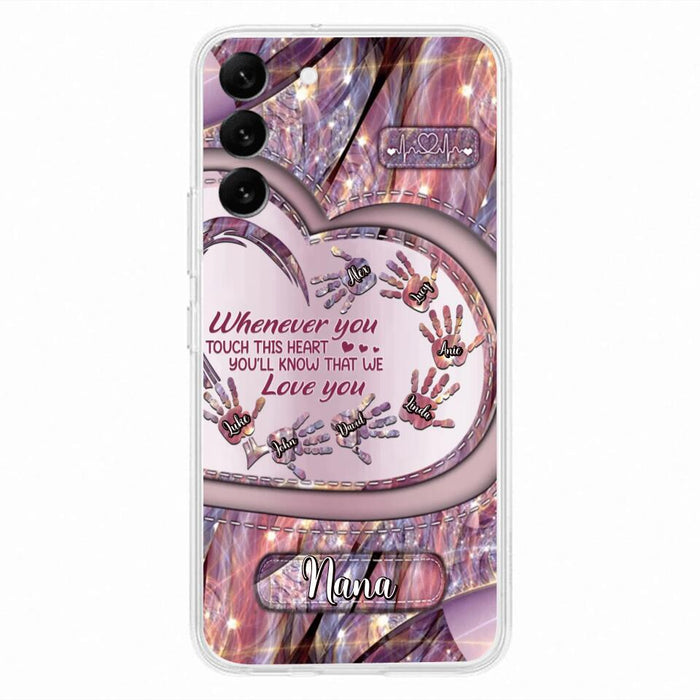 Custom Personalized Grandma Phone Case - Mother's Day Gift For Grandma - Upto 7 Kids - Whenever You Touch This Heart You'll Know That We Love You - Case For iPhone And Samsung