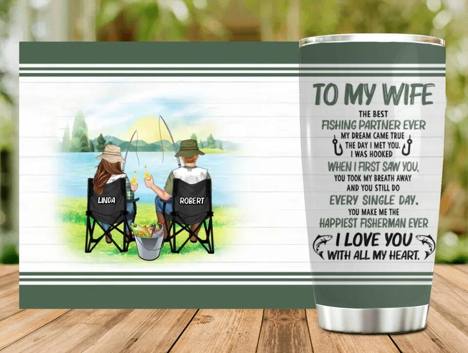 Custom Personalized Fishing Couple Tumbler - Gift for Fishing Lovers/Couple/Husband and Wife - I love you with all my heart