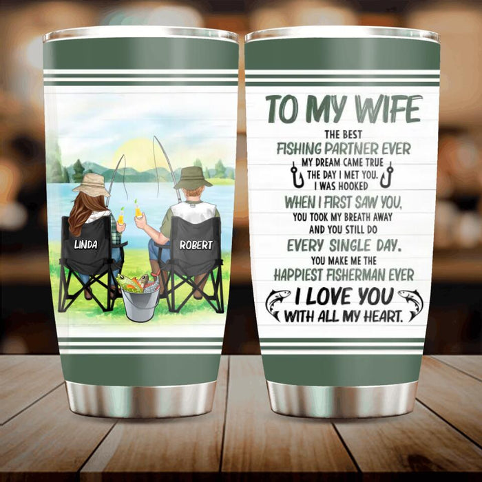 Custom Personalized Fishing Couple Tumbler - Gift for Fishing Lovers/Couple/Husband and Wife - I love you with all my heart