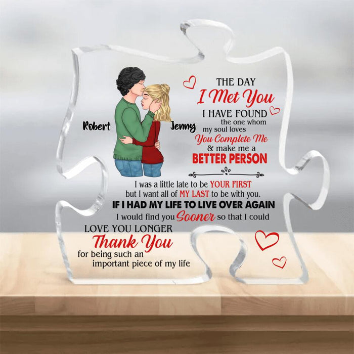 Custom Personalized Couple Puzzle Acrylic Plaque - Gift Idea for Couple - The Day I Met You